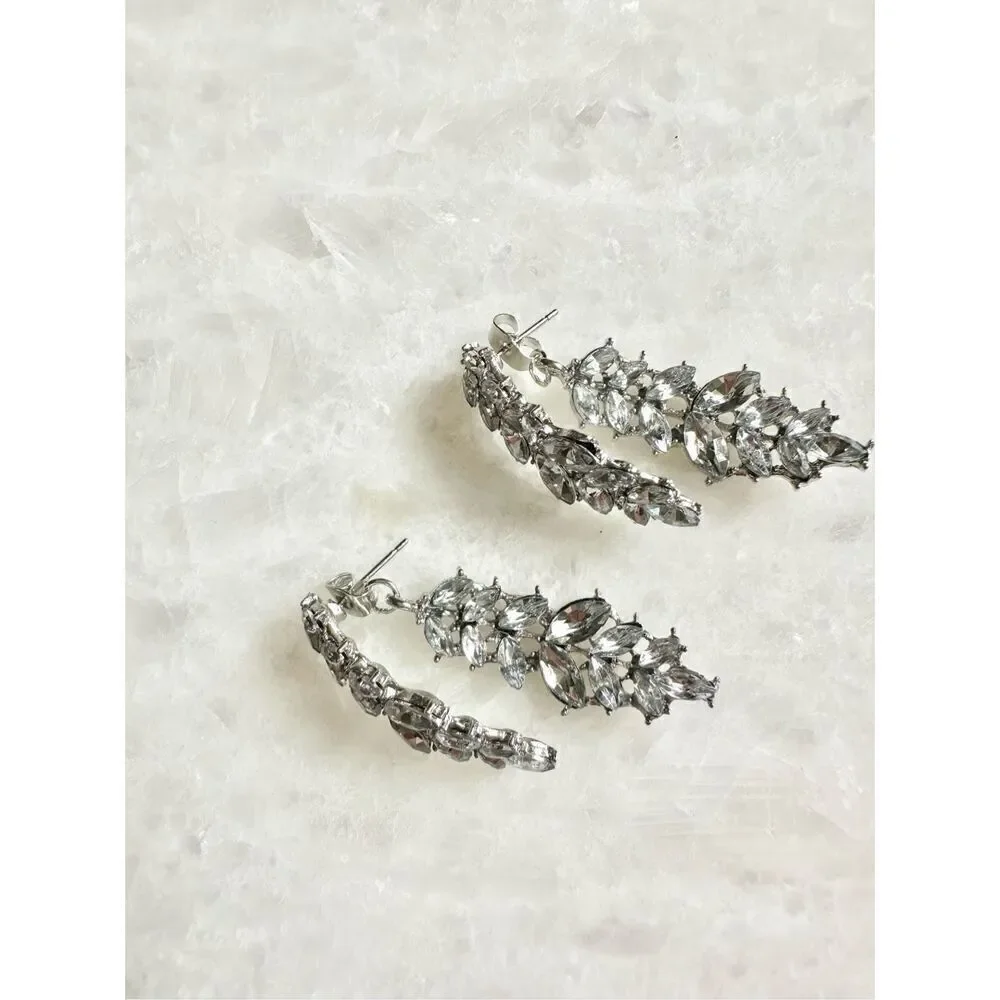 Silver dangle sparkly earrings with back jacket dangle￼